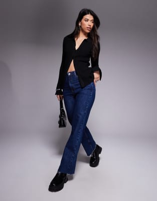 Princess Polly Anneke Fine Knit Flare Sleeve Button Up Longline Cardigan In Black