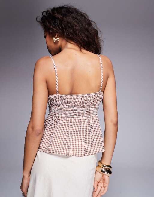 ミストレアス Plaid Gathering Peplum Camisole Strappy Peplum Cami Top White | Garage