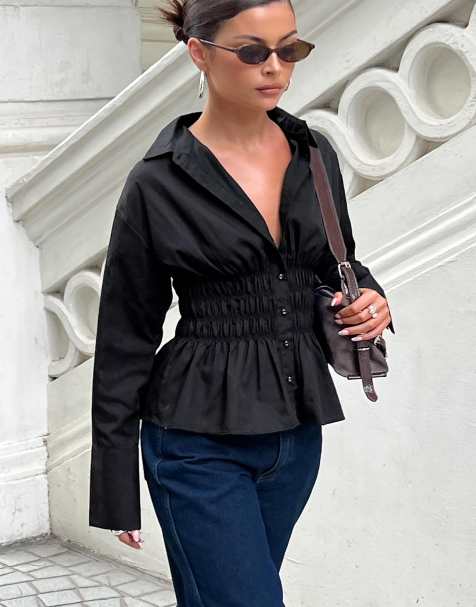 Princess Polly - As You Are - Chemise boutonnée à taille froncée - Noir - view 1