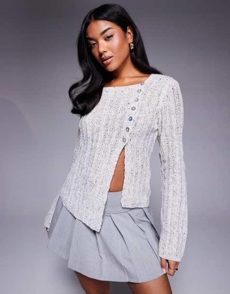 Princess Polly asymmetric button side split cardigan in gray - view 1