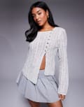 [Princess Polly] Princess Polly asymmetric button side split cardigan in grey 14 GREY