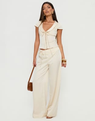 Princess Polly Aubrette satin collared cap sleeve tie front detail top co-ord in cream