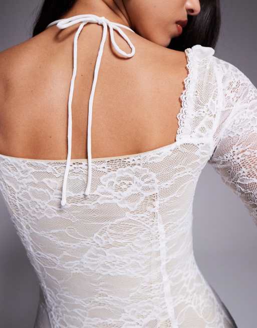 Princess Polly Aubriella lace halterneck thigh slit ruffle