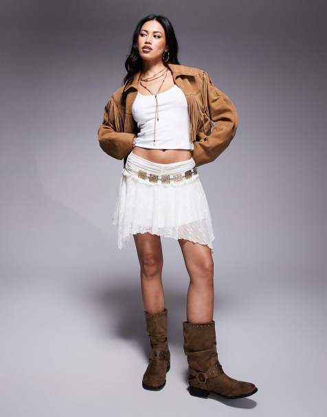 Princess Polly Ayra lace asymmetric hem fairy mini skirt in cream