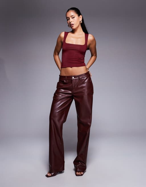 Princess Polly Back In Time slinky square neck top in burgundy, 2 of 4