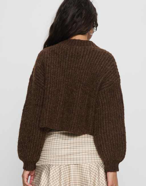 Princess Polly balloon sleeve button through cropped cardigan in chocolate, 4 of 4