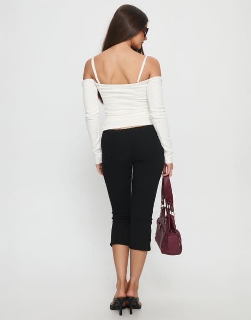 Princess Polly – Baseline – Caprihose in Schwarz mit mittelhohem Bund und geripptem Besatz, 2 von 4