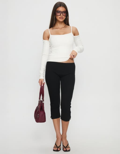 Princess Polly – Baseline – Caprihose in Schwarz mit mittelhohem Bund und geripptem Besatz, 4 von 4