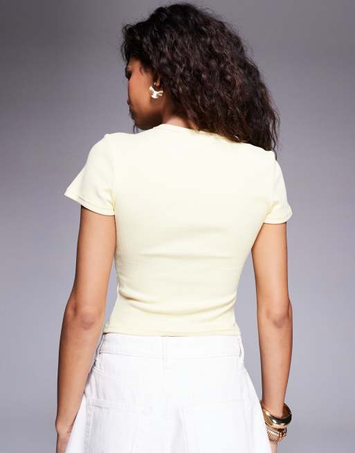 Princess Polly Baseline ribbed cropped baby tee in lemon, 3 of 4