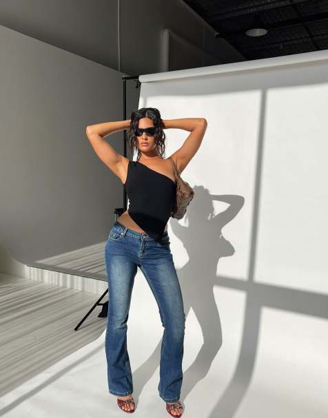 Princess Polly Bethany low rise bootleg flare jeans in mid blue wash - view 1