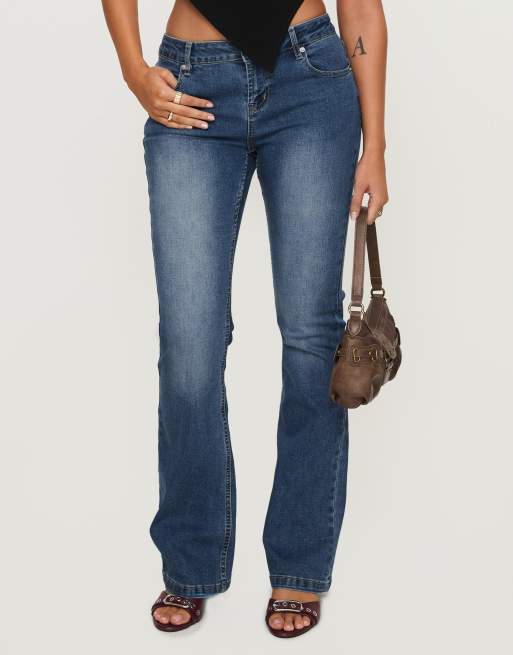 Princess Polly Bethany low rise bootleg flare jeans in mid blue wash, 2 of 4