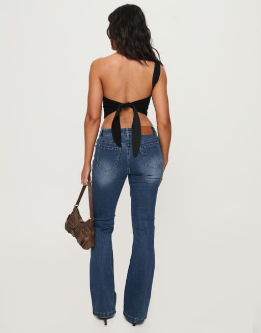 Princess Polly Bethany low rise bootleg flare jeans in mid blue wash, 3 of 4