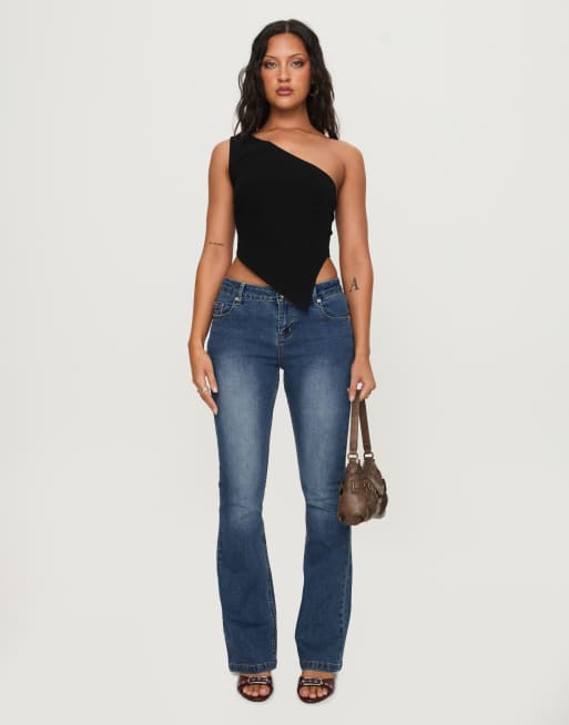 Princess Polly Bethany low rise bootleg flare jeans in mid blue wash, 4 of 4