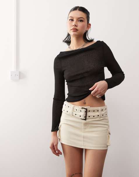 Princess Polly eyelet belt cargo mini skirt in beige