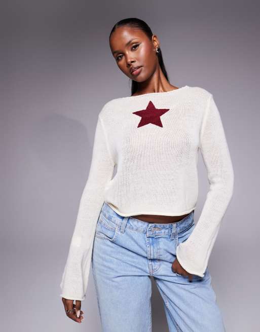 Princess Polly - Big Star - Maglione color crema lavorato con maniche scampanate