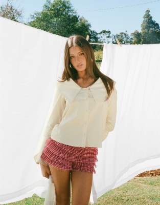 Princess Polly Biscotti mesh ruffle mini shorts in red gingham