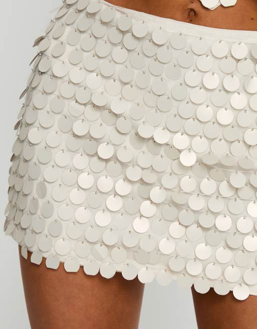 Princess Polly Brittanie disc sequin mini skirt co-ord in cream, 3 of 4