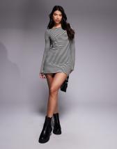 The Ragged Priest ribbed jersey t-shirt dress with silver eyelet detailing in black