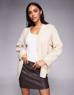 Princess Polly - Burke - Oversize-Strickjacke in Creme mit Taschen-Detail-Weiß