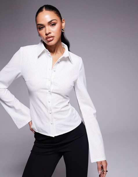 Princess Polly button through fitted shirt in white - view 1