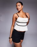[Princess Polly] Princess Polly cami open tie back top in cream and black-Multi 6 MULTI