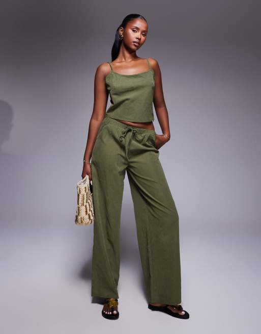 Princess Polly cami top and drawstring wide leg trousers full set in khaki