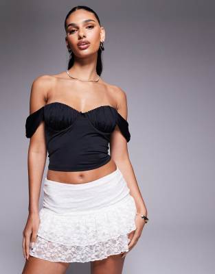Princess Polly Candyce ruched cup details fallen shoulders corset top in black