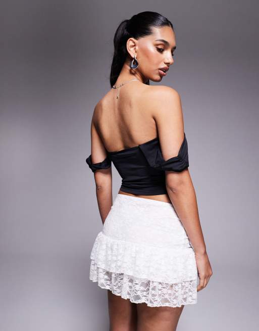 Princess Polly Candyce ruched cup details fallen shoulders corset top in black, 2 of 4