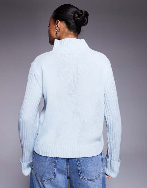 Princess Polly - Cardigan celeste chiaro in maglia a coste con zip bidirezionale, 4 di 4