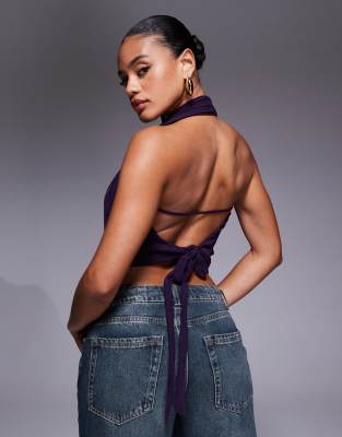 Princess Polly Princess Polly Carefree Days cowl halterneck open back strap detail top in purple