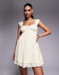 [Princess Polly] Princess Polly Carlita broderie ruffle trim mini babydoll dress in yellow 8 YELLOW