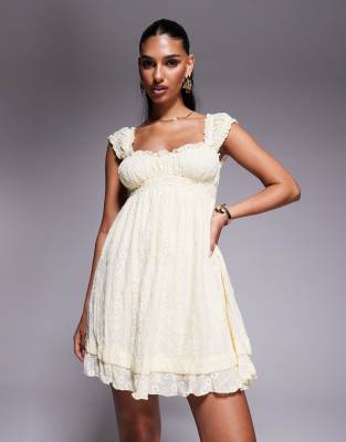 Princess Polly Carlita eyelet ruffle trim mini babydoll dress in yellow