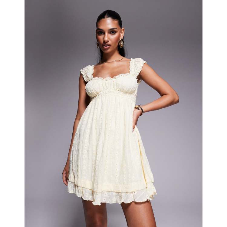 Princess Polly Carlita eyelet ruffle trim mini babydoll dress in yellow |  ASOS