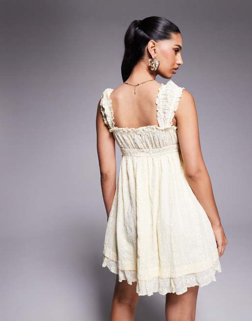 princess polly mini dress yellow lace Scalloped-Lace in Butter - L sheer finish Princess Polly Women's Carlita Mini