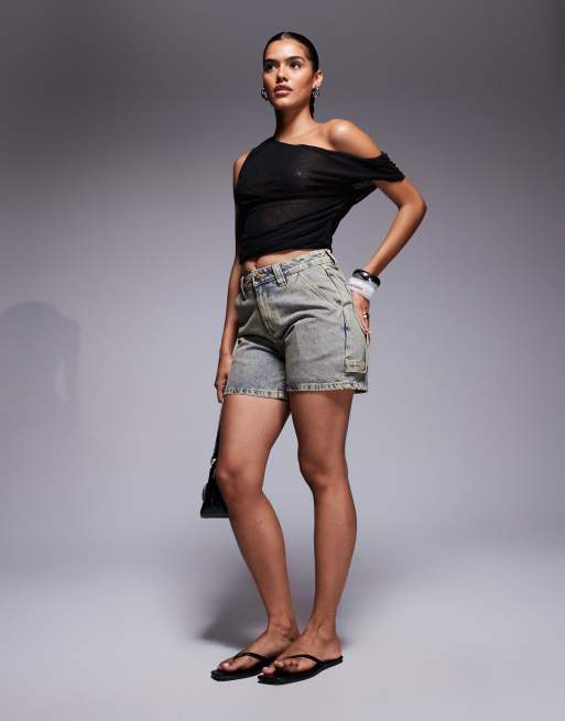 Princess Polly Carpenter denim longline shorts in antique wash, 3 of 5