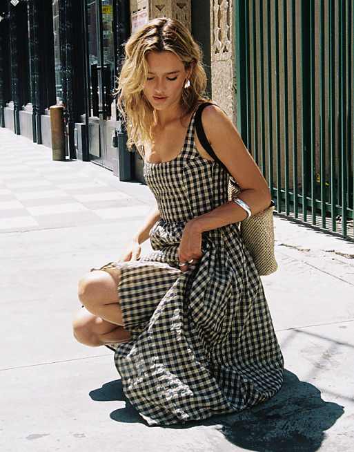 cartmel check maxi dress | NAVY | Womens stretch material Remembered why I don't trust