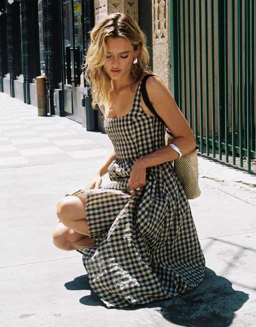 beige gingham maxi dress Khaki Gingham Strappy Maxi Lissa Dress XS