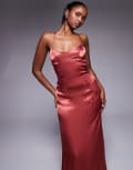 [Princess Polly] Princess Polly Catch You Up satin cami beaded flower detail maxi dress in red 6 RUST