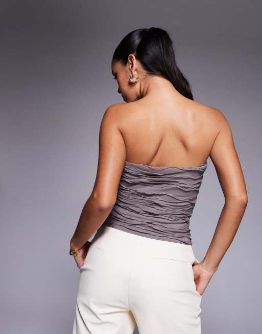 Princess Polly – Cecile – Mockabrun, vågstrukturerad bandeau-topp, 4 av 4