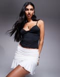 [Princess Polly] Princess Polly Celebrations slinky ruched side flippy hem mini skirt in white 10 WHITE