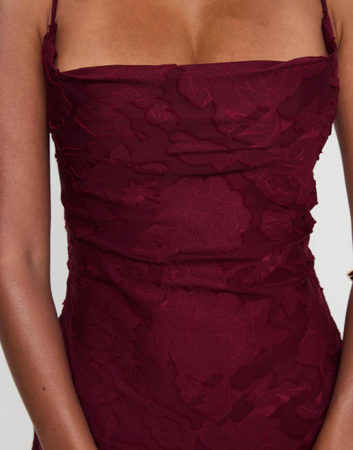 Princess Polly Celena floral devore square cowl neck open strappy back maxi  dress in burgundy | ASOS