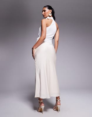 Princess Polly Charmaine Satin Lace Trim Waist Maxi Skirt In White