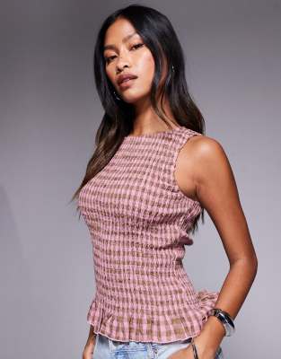 Princess Polly Chauntelle Shirred Ruffle Hem Sleeveless Top In Pink