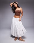 [Princess Polly] Princess Polly Cherry On Top elasticated waist tiered maxi skirt in white ditsy floral-Multi 16 WHITE DITSY FLORAL