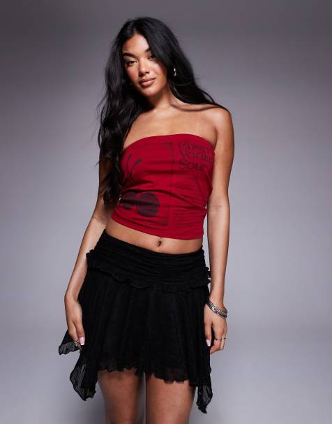 Princess Polly Cherry Sip cocktail bandeau top in red - view 1