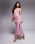 [Princess Polly] Princess Polly chiffon asymmetric hem maxi skirt in pink paisley floral (part of a set)-Purple 14 PINK