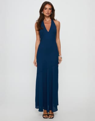 Princess Polly chiffon halterneck asymmetric hem maxi dress in navy navy 28190₽