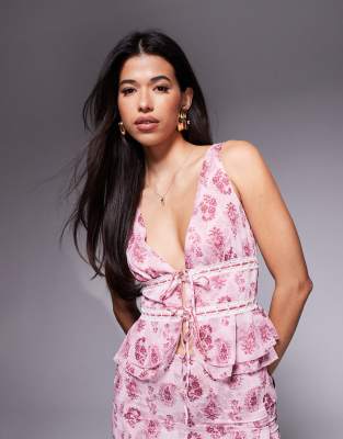 Princess Polly - Chiffon-Oberteil in Rosa mit Paisleymuster und Bindeverschluss, Kombiteil-Lila