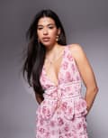 [Princess Polly] Princess Polly chiffon tie front top in pink paisley floral (part of a set)-Purple 10 PURPLE