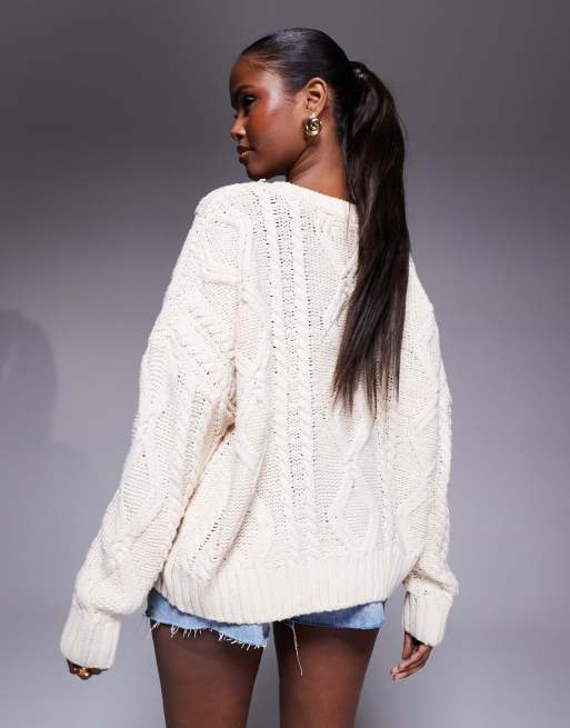 Princess Polly chunky cable knit crew neck jumper in beige